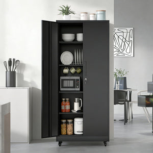 Heavy Duty Rolling Cabinet With Lock, Garage Storage Cabinet, 4 Adjustable Shelves For Tool Organization