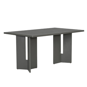 Dining Table Set With 6 Upholstered Chairs, Rectangular Table With Cutout Legs