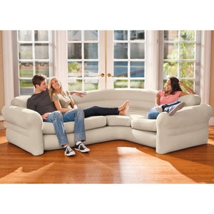 Intex Inflatable Corner Living Room Air Mattress Sectional Sofa Couch, Beige