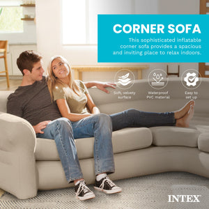 Intex Inflatable Corner Living Room Air Mattress Sectional Sofa Couch, Beige