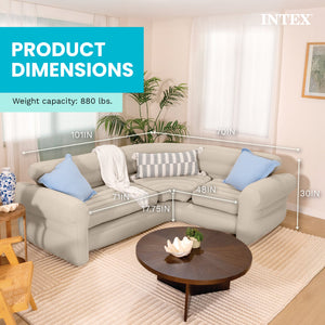 Intex Inflatable Corner Living Room Air Mattress Sectional Sofa Couch, Beige