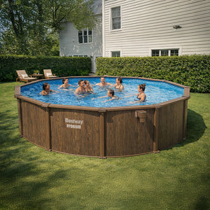 Bestway Hydrium 18' x 52" Round Steel Wall Above Ground Swimming Pool Set, Brown