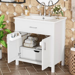 30-Inch Bathroom Vanity with Ceramic Sink and Ample Storage
