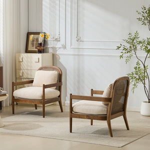 Elliston Rattan Backrest Solid Wood Accent Chair with Cushions - Set of 2