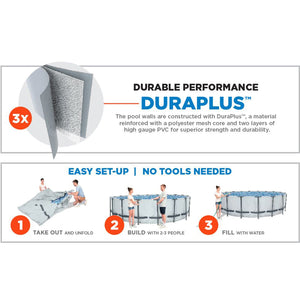 Bestway Round Steel Frame Above Ground Pool w/ Cleaning Accessories, 18 x 4 Feet