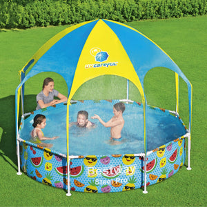 Bestway 8' x 20" Above Ground Kids Round Swimming Pool with Shaded Canopy, Fruit