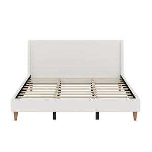 Upholstered Modern Platform Bed With Wingback Headboard