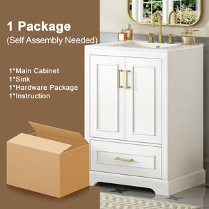 Bathroom Vanity With Sink, 1 Divided Drawer And 2 Soft Close Doors With Double Shelf