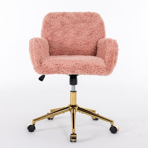 Office Chair, Artificial Rabbit Hair Home Office Chair With Metal Base, Adjustable Desk Chair Swivel Office Chair, Vanity Chair