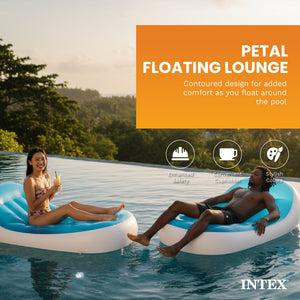 Intex Petal Floating Lounge Chair Pool Float Lounger w/ Cupholder, Blue & White