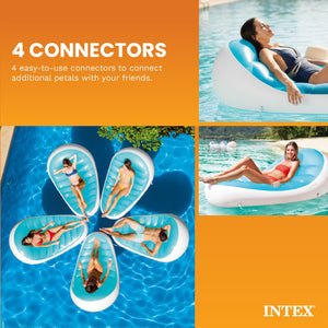 Intex Petal Floating Lounge Chair Pool Float Lounger w/ Cupholder, Blue & White