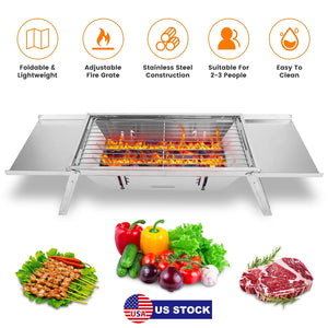 3 In 1 Foldable Charcoal Grill Fire Pit Slow Cooker 2-3 People Portable Camping Grill Stainless Steel BBQ Grill for Camping Tailgating Yard