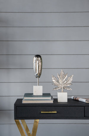 Aluminum Leaf Sculpture with Marble Base