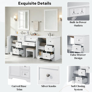 Double Sink Bathroom Vanity With Countertop, 2 Ceramic Sinks, 6 Drawers