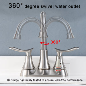 2-Handle 4-Inch Brushed Nickel Bathroom Faucet with Pop-Up Drain