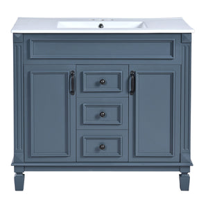 36" Bathroom Vanity With Ceramic Sink and Soft-Close Doors - Blue