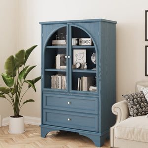 52.17"H Glass Door Display Case Storage Cabinet with 2 Drawers and Adjustable Shelf
