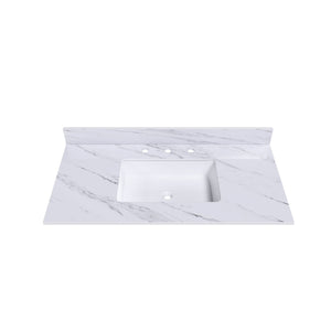 Bianco Carrara Venato Elegant Marble Vanity Top, Bathroom Vanity With Undermount Sink, Sintered Stone