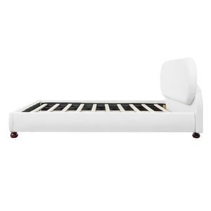 Cream-colored Boucle Upholstered Bed with Rubber Wood Foot, Queen