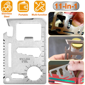 11 In 1 Stainless Steel Multi-tool Credit Card Wallet Portable Survival Pocket Tool Beer Can Opener Knife Fruit Peeler Wrench Saw Blade