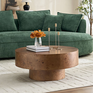 31.49" Burl Wood Veneer Round Coffee Table