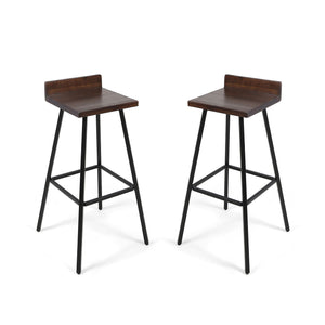 Outdoor Bar Stool With Low Backrests And Wood Seats (Set of 2)