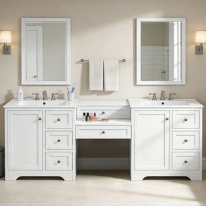 Double Sink Bathroom Vanity With Countertop, 2 Ceramic Sinks, 6 Drawers