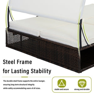 U_STYLE Outdoor Steel Frame Sun Lounger with Adjustable Backrest