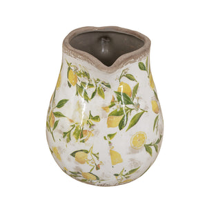 7.9x6.5x7.9' White Ceramic Pitcher Vase with Yellow Lemon Motif
