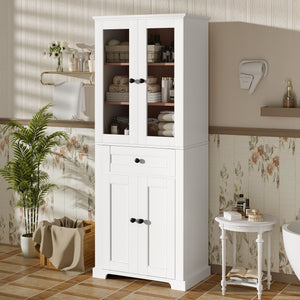 Bathroom Storage Cabinet, Adjustable Shelves & Drawer, Freestanding Tower