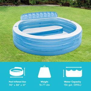 Intex Swim Center Round Inflatable Above Ground Family Lounge Outdoor Pool, Blue