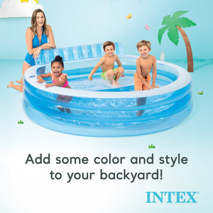 Intex Swim Center Round Inflatable Above Ground Family Lounge Outdoor Pool, Blue