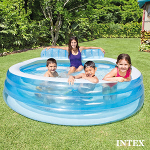Intex Swim Center Round Inflatable Above Ground Family Lounge Outdoor Pool, Blue