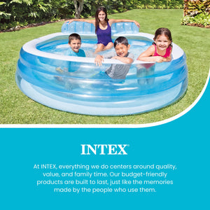 Intex Swim Center Round Inflatable Above Ground Family Lounge Outdoor Pool, Blue