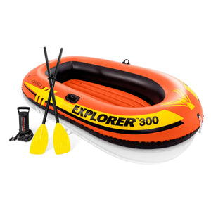 INTEX Explorer 300 Compact Inflatable Fishing 3 Person Raft Boat w/ Pump & Oars