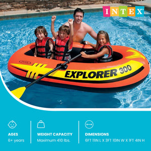 INTEX Explorer 300 Compact Inflatable Fishing 3 Person Raft Boat w/ Pump & Oars