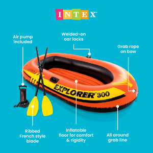 INTEX Explorer 300 Compact Inflatable Fishing 3 Person Raft Boat w/ Pump & Oars
