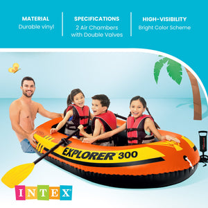 INTEX Explorer 300 Compact Inflatable Fishing 3 Person Raft Boat w/ Pump & Oars