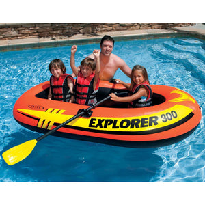 Intex Explorer 300 Compact Inflatable Fishing 3 Person Raft Boat w/ Pump & Oars