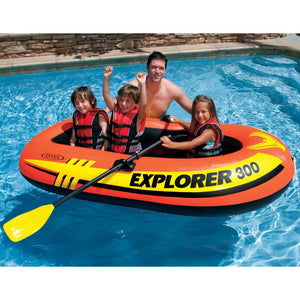 INTEX Explorer 300 Compact Inflatable Fishing 3 Person Raft Boat w/ Pump & Oars