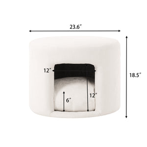 Beige Pet-Friendly Ottoman with Removable Pet Cushion and Hidden Nook