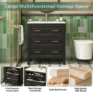 Retro Bathroom Vanity With Sink Combo, Free Standing Single Set With 3 Drawers