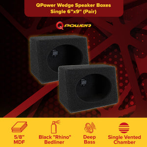 Q Power Q-Bomb QTW6X9 6x9" Car Wedge Speaker Boxes with Bedliner Spray, Pair