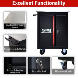 Double Door Clapboard Multi-Function Tool Cart - Black / Red