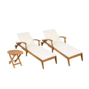 Outdoor Recliner Side Table Set with Acacia Wood and Adjustable Chaise Lounge