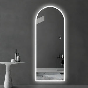 LED Full Length Wall Mirror With Symmetrical Arch Design, Dimmable 3 Color Temperature Lighting - Silver