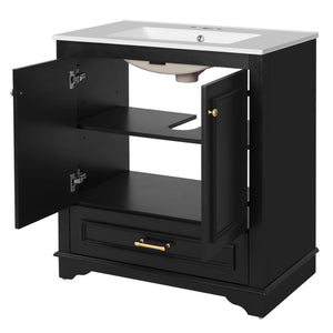 Bathroom Vanity With Sink, Cabinet & 2 Soft Closing Doors & Adjustable Shelf