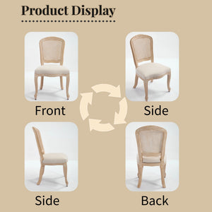 French Country Dining Chairs Set of 2, Upholstered with Rattan Fan-shaped Back