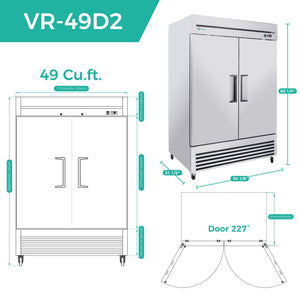 54" Commercial Refrigerator 49 Cu.Ft Stainless Steel 2 Door Reach-In Fridge