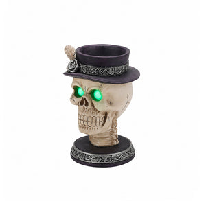 Skull Candle Holder with Glowing Eyes - Resin Gothic Halloween Decor